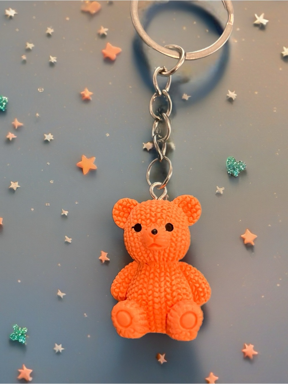 Source Unknown Orange Teddy Bear Keychain
